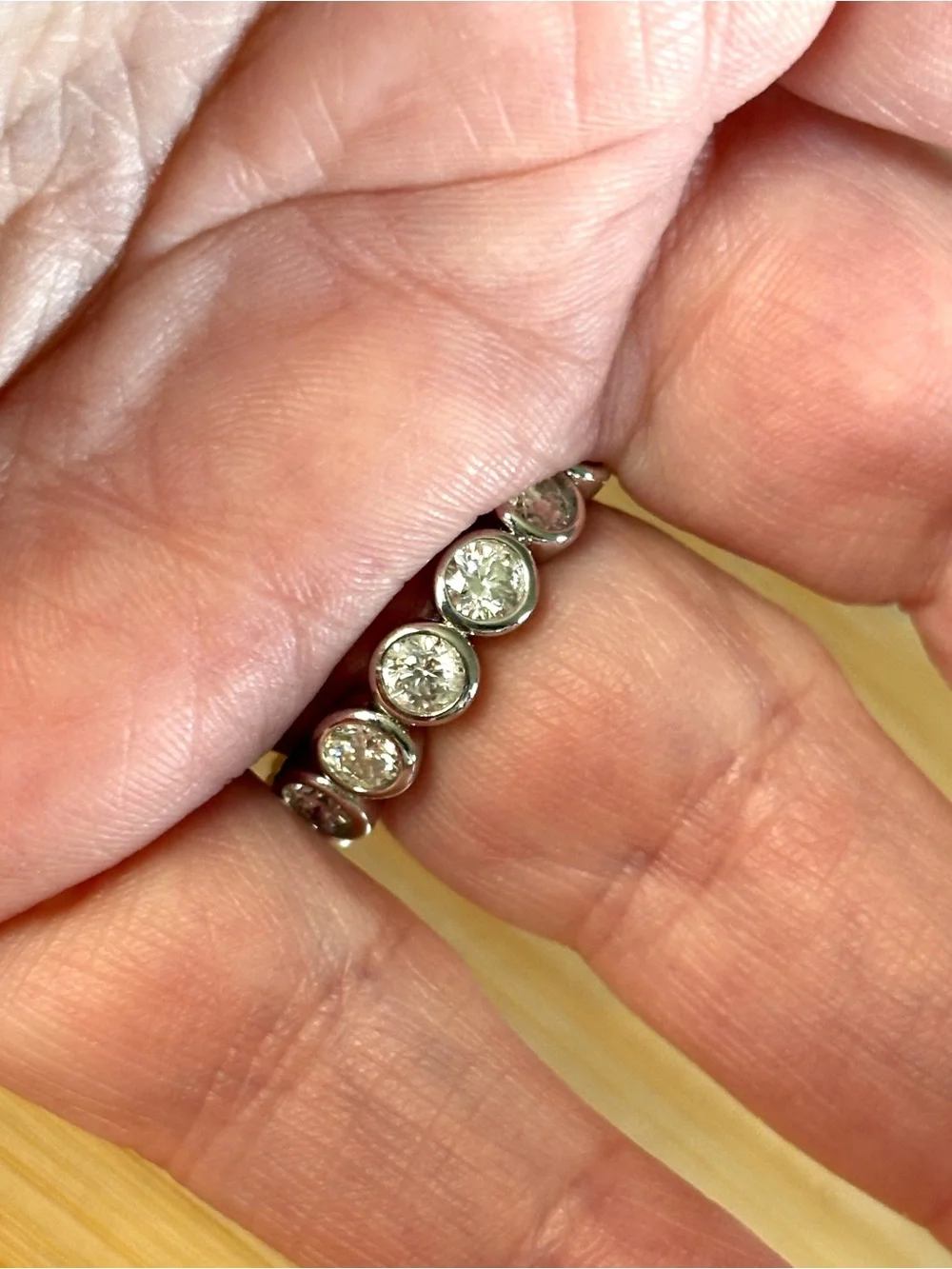 Moissanite eternity ring with .50ct stones in 935 Argentium silver! So sparkly!